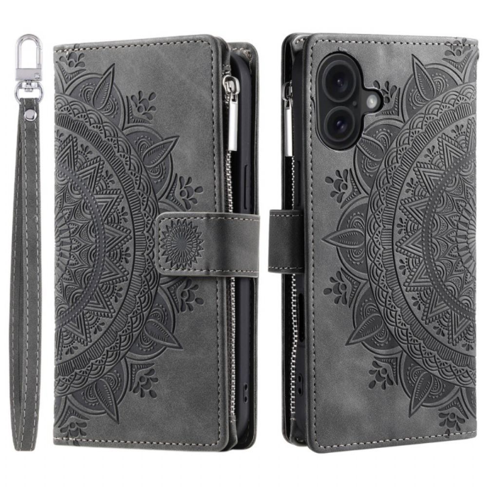 Leren Hoesje iPhone 16 Plus Mandala-portemonnee