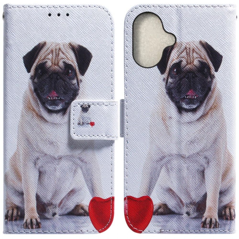 Leren Hoesje iPhone 16 Plus Mopshond Bescherming Hoesje