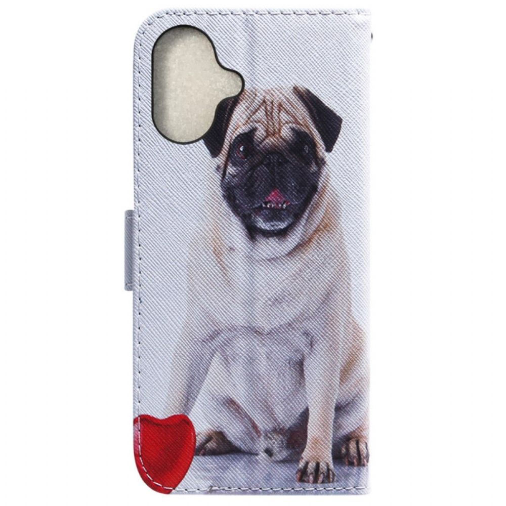 Leren Hoesje iPhone 16 Plus Mopshond Bescherming Hoesje