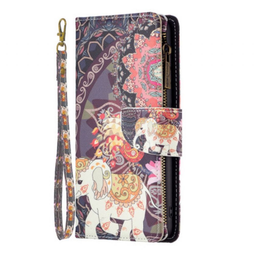 Leren Hoesje iPhone 16 Plus Tribal Olifant Portemonnee Met Riem Bescherming Hoesje