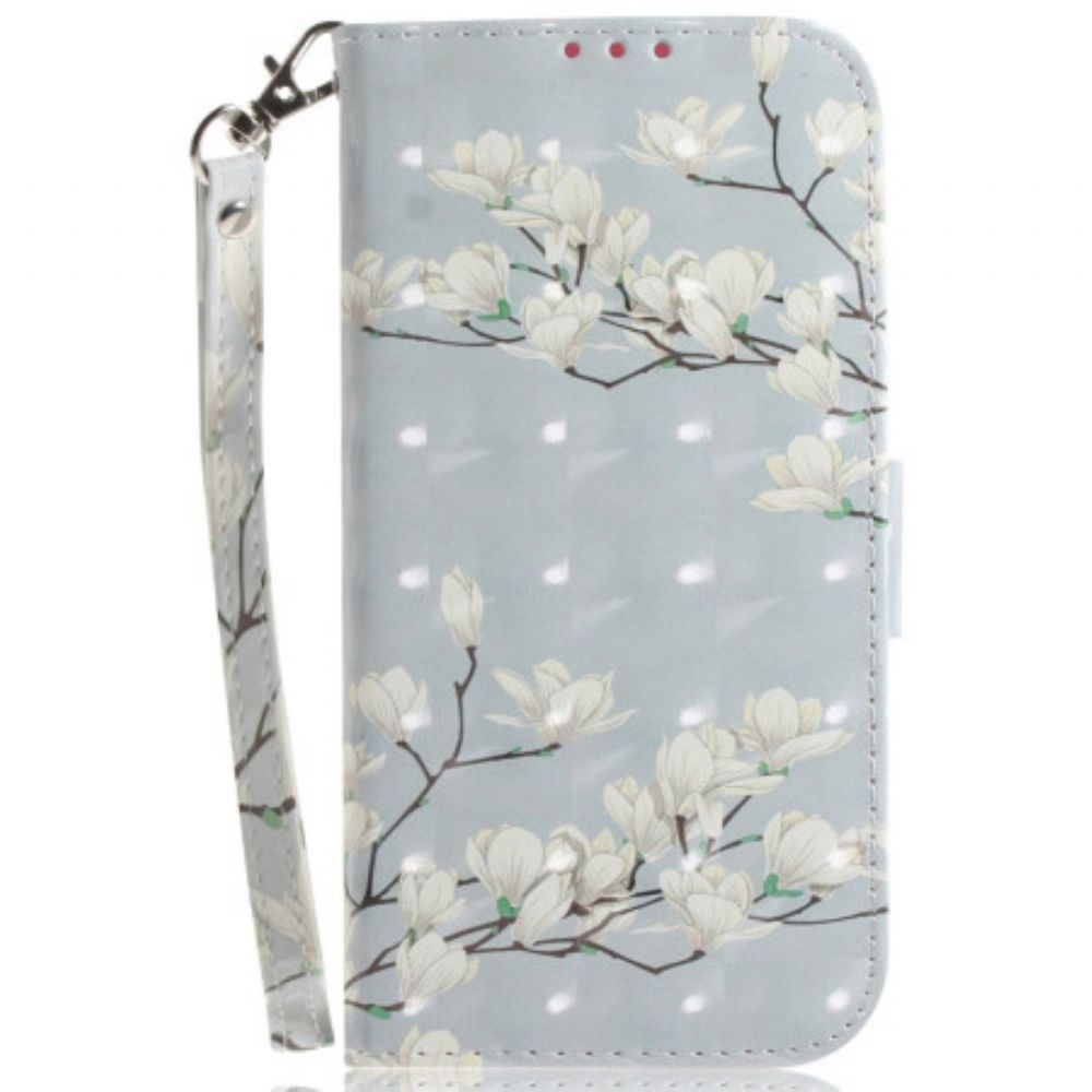 Leren Hoesje Voor iPhone 16 Plus Band Magnolia's