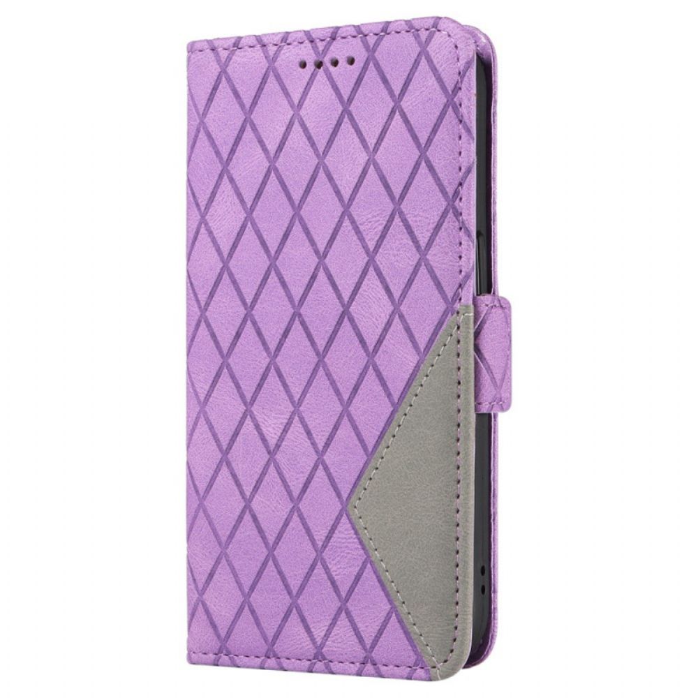 Leren Hoesje Voor iPhone 16 Plus Diamantbandpatroon