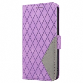 Leren Hoesje Voor iPhone 16 Plus Diamantbandpatroon