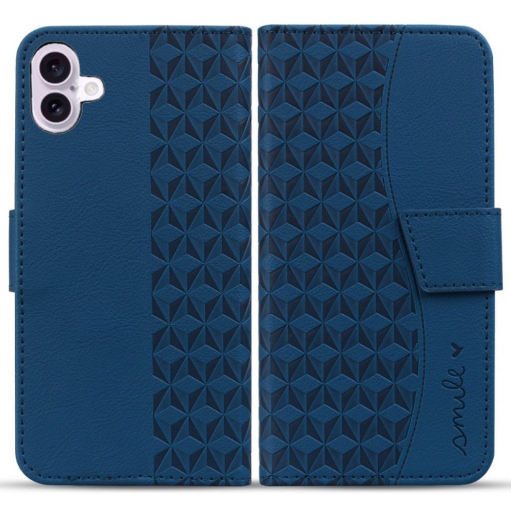 Leren Hoesje Voor iPhone 16 Plus Horizontale Diamantfries Met Riem