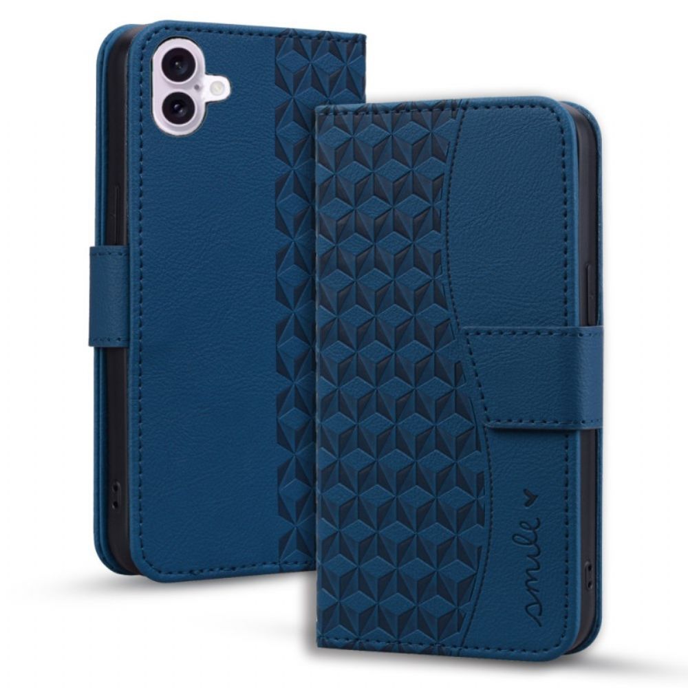 Leren Hoesje Voor iPhone 16 Plus Horizontale Diamantfries Met Riem