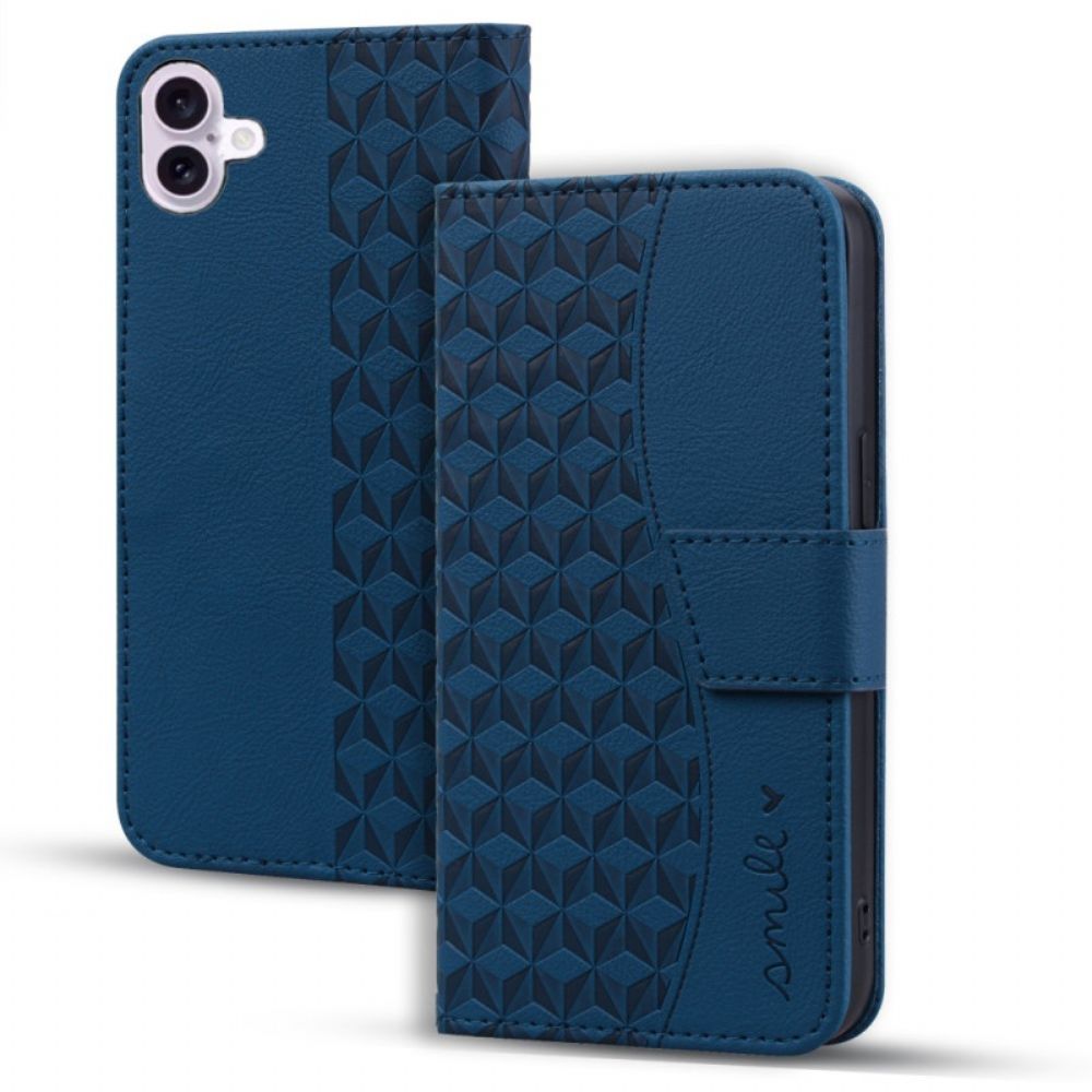 Leren Hoesje Voor iPhone 16 Plus Horizontale Diamantfries Met Riem