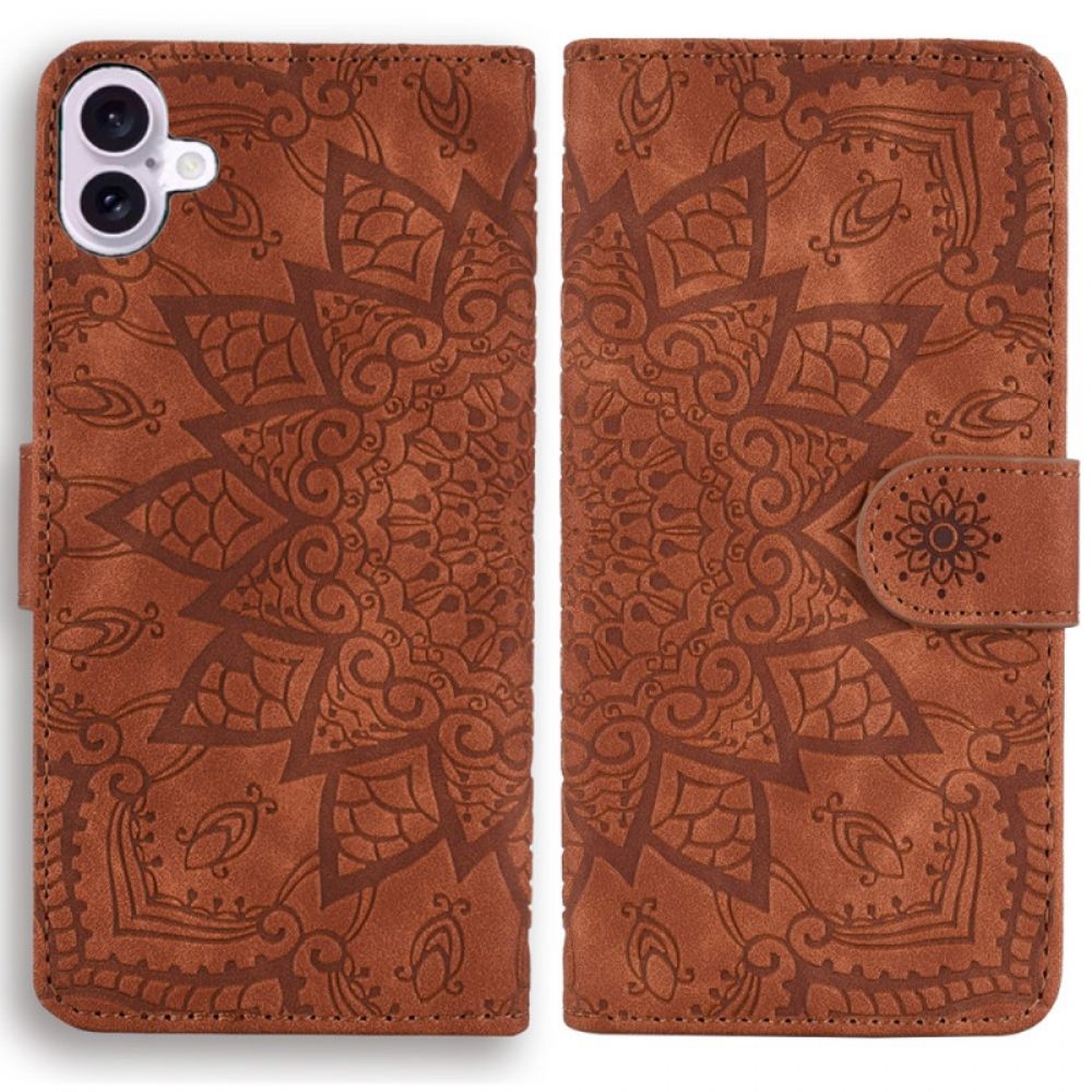 Leren Hoesje Voor iPhone 16 Plus Mandala-print