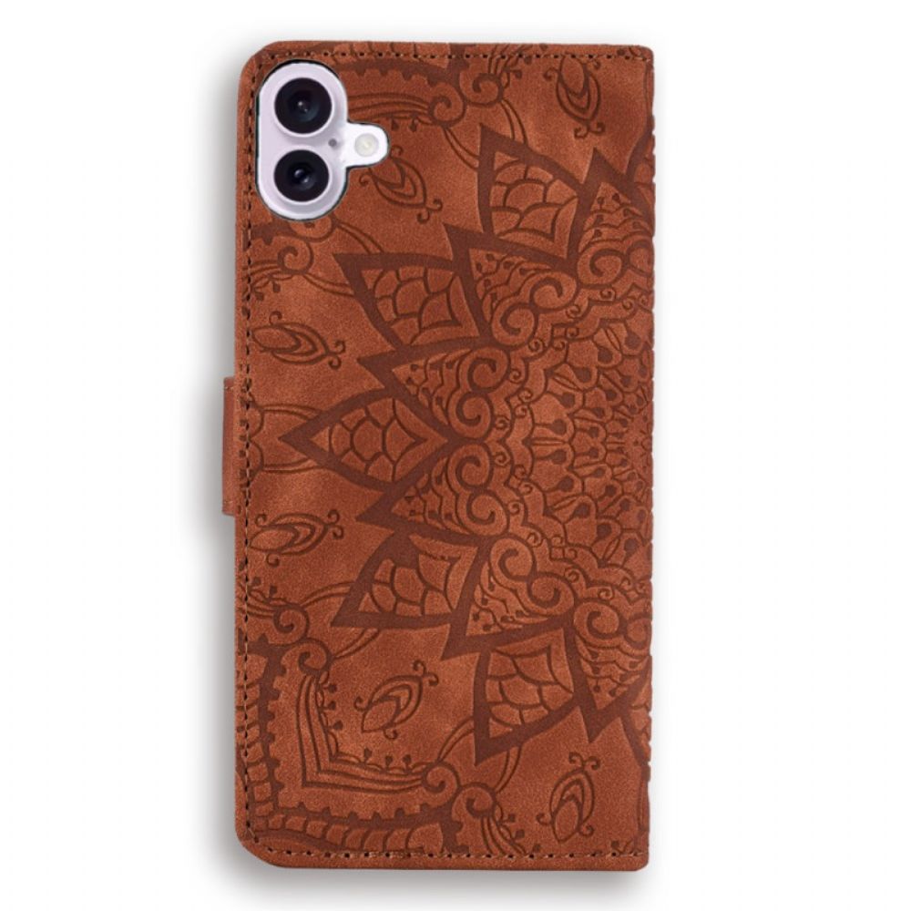 Leren Hoesje Voor iPhone 16 Plus Mandala-print