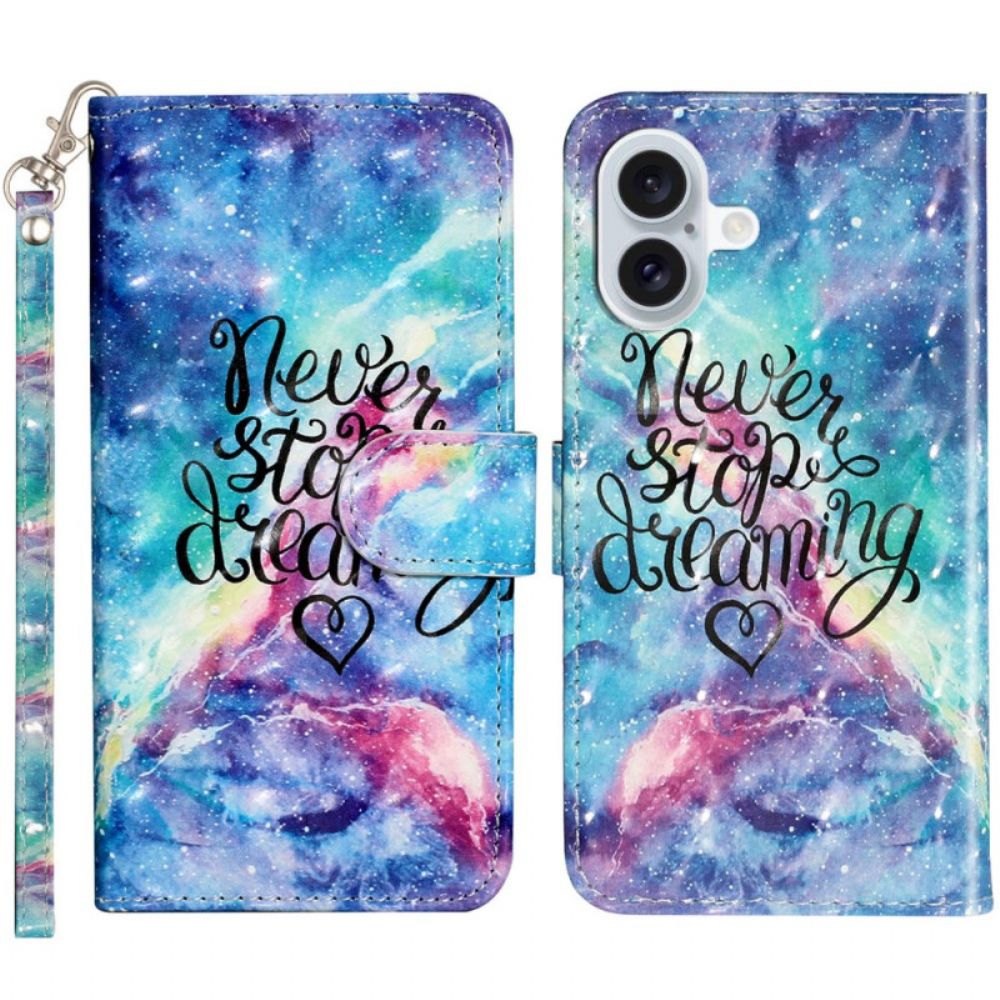 Leren Hoesje Voor iPhone 16 Plus Never Stop-riem