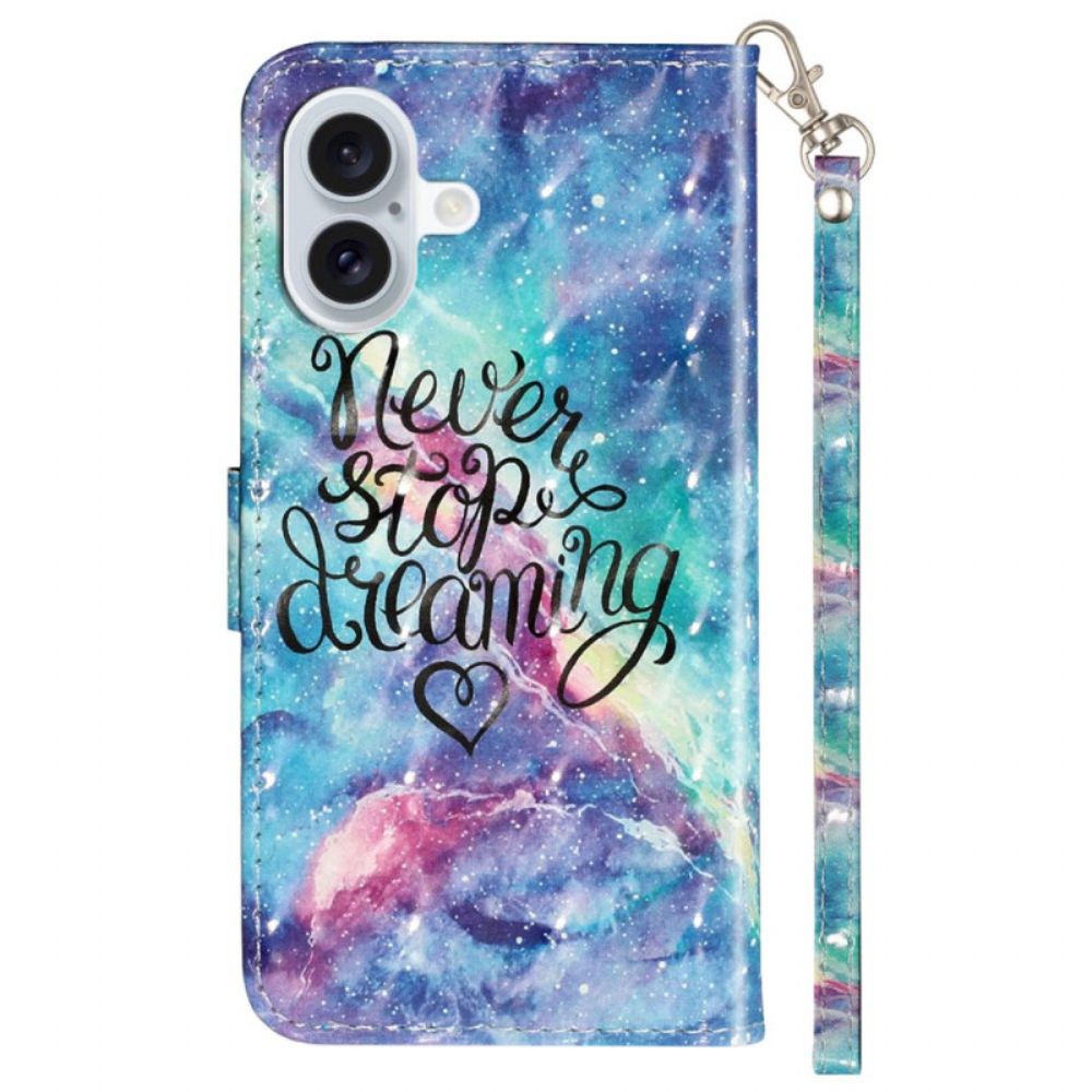 Leren Hoesje Voor iPhone 16 Plus Never Stop-riem