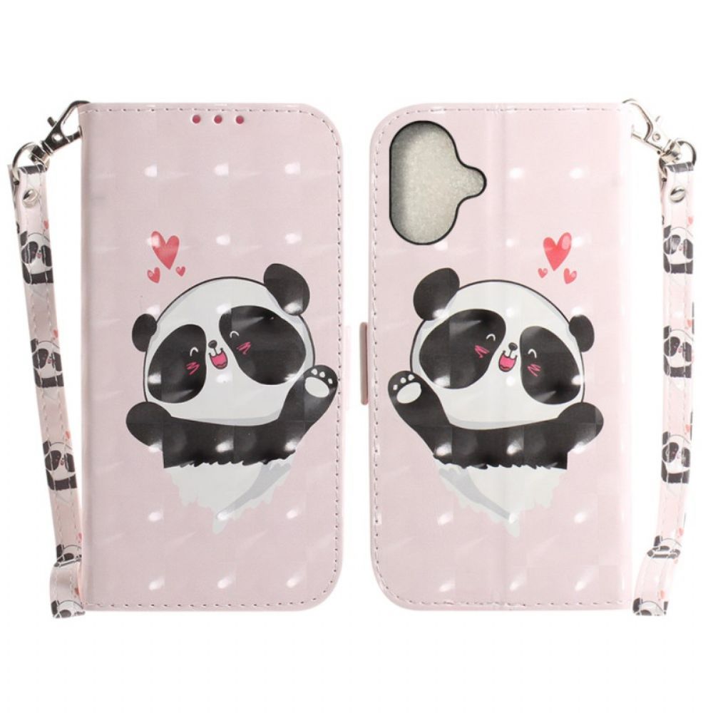 Leren Hoesje Voor iPhone 16 Plus Panda Love Met Riempje