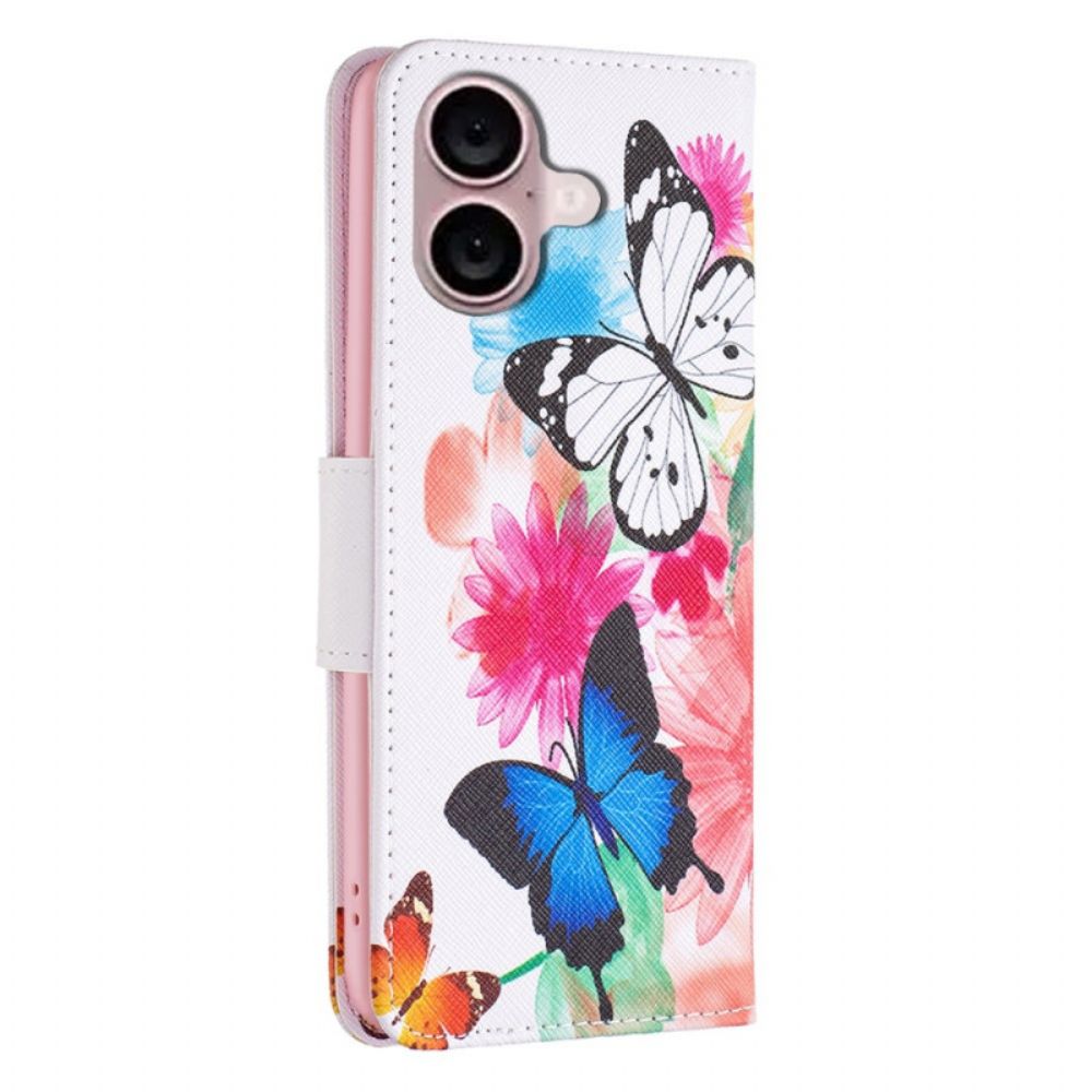 Leren Hoesje Voor iPhone 16 Plus Twee Vlinders