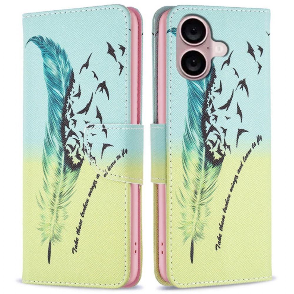 Leren Hoesje Voor iPhone 16 Plus Veren En Vogels