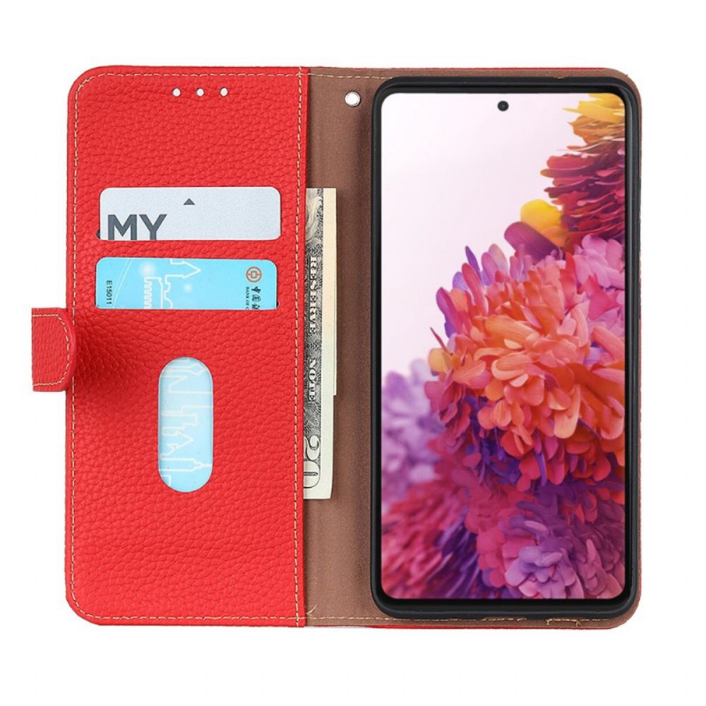 Flip Case voor Samsung Galaxy M32 Echt Litchi Leer Khazneh Rfid