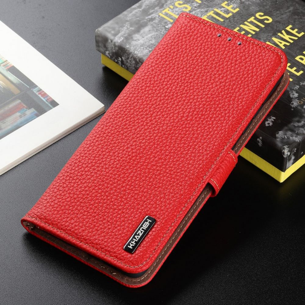 Flip Case voor Samsung Galaxy M32 Echt Litchi Leer Khazneh Rfid