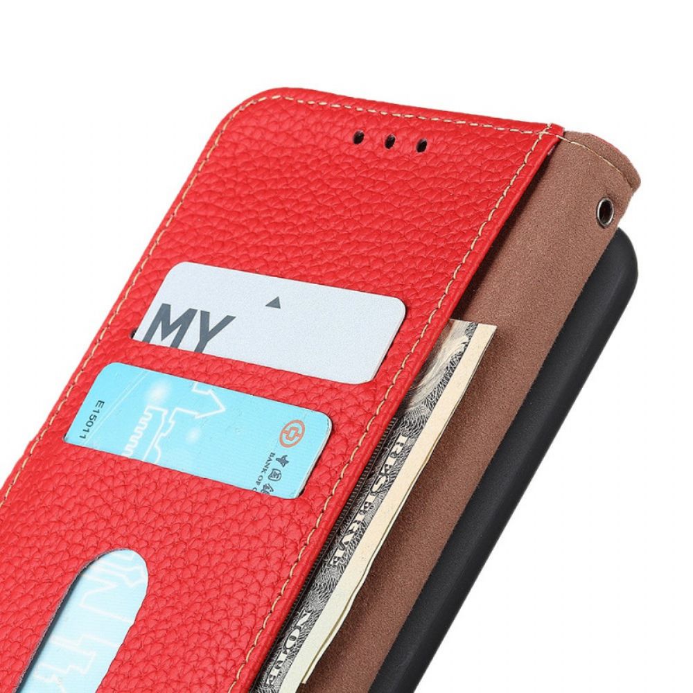 Flip Case voor Samsung Galaxy M32 Echt Litchi Leer Khazneh Rfid