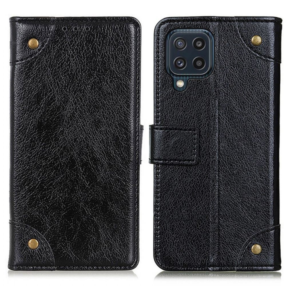 Folio-hoesje voor Samsung Galaxy M32 Gespleten Nappaleer Klinknagels