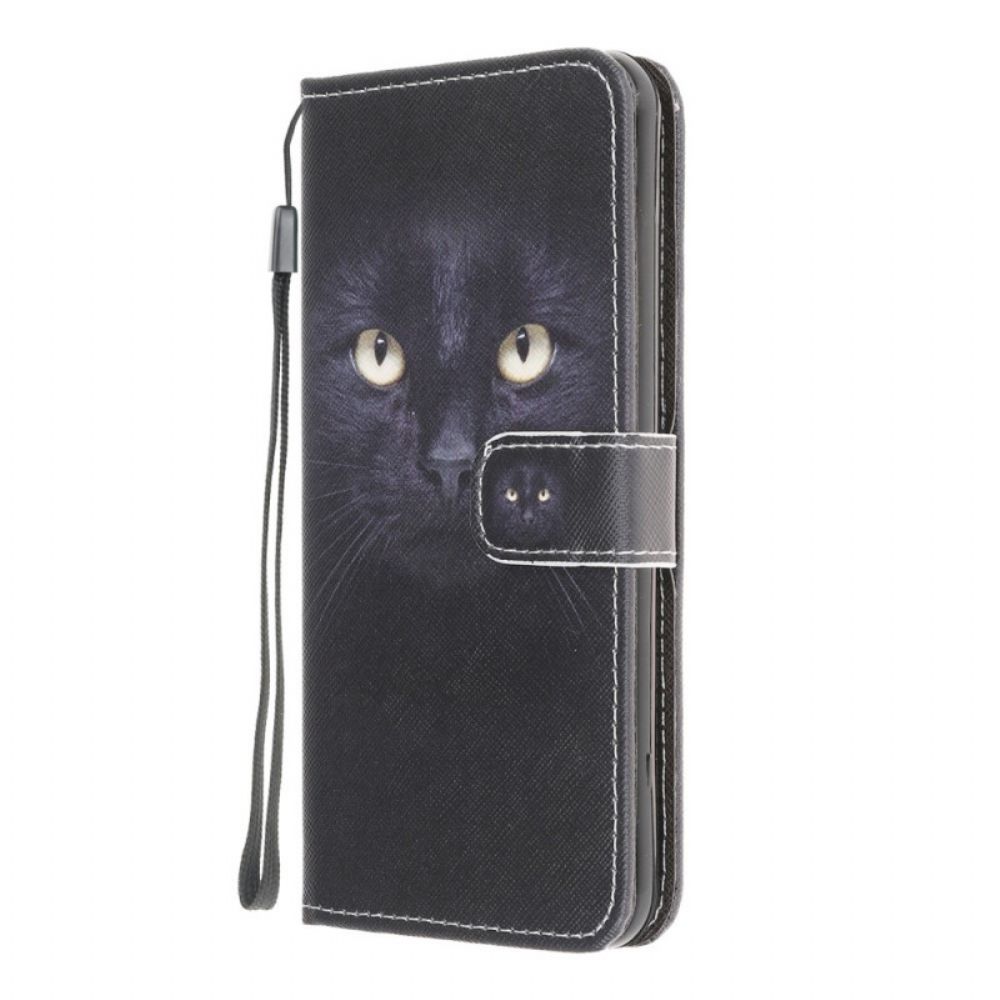 Folio-hoesje voor Samsung Galaxy M32 Met Ketting Thong Black Cat Eyes