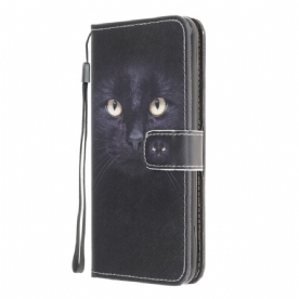 Folio-hoesje voor Samsung Galaxy M32 Met Ketting Thong Black Cat Eyes