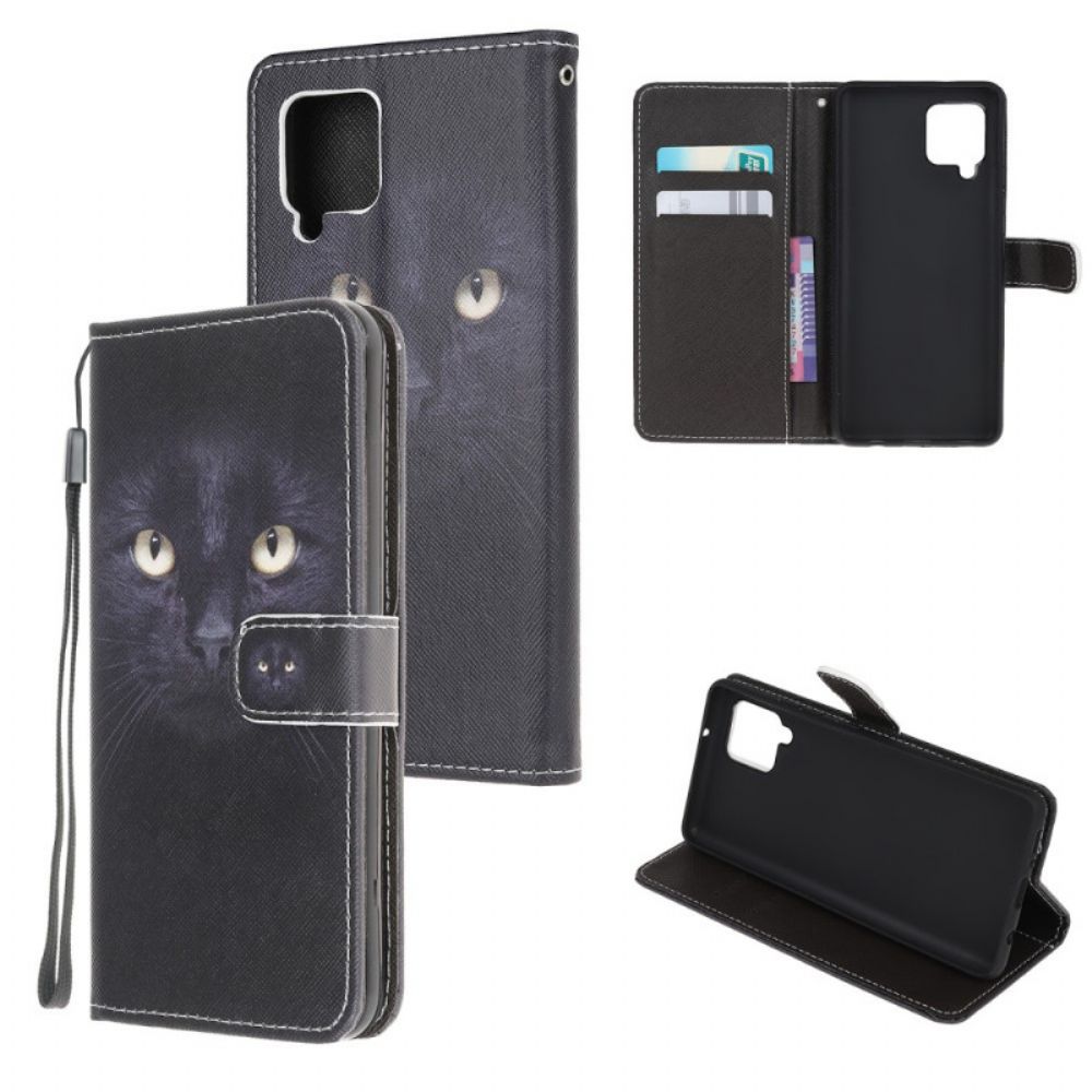 Folio-hoesje voor Samsung Galaxy M32 Met Ketting Thong Black Cat Eyes