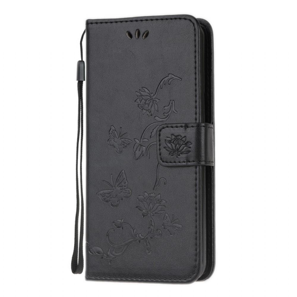 Folio-hoesje voor Samsung Galaxy M32 Met Ketting Thong Bloemen