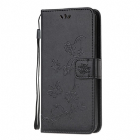 Folio-hoesje voor Samsung Galaxy M32 Met Ketting Thong Bloemen