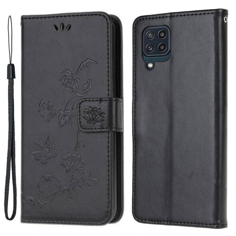 Folio-hoesje voor Samsung Galaxy M32 Met Ketting Thong Bloemen