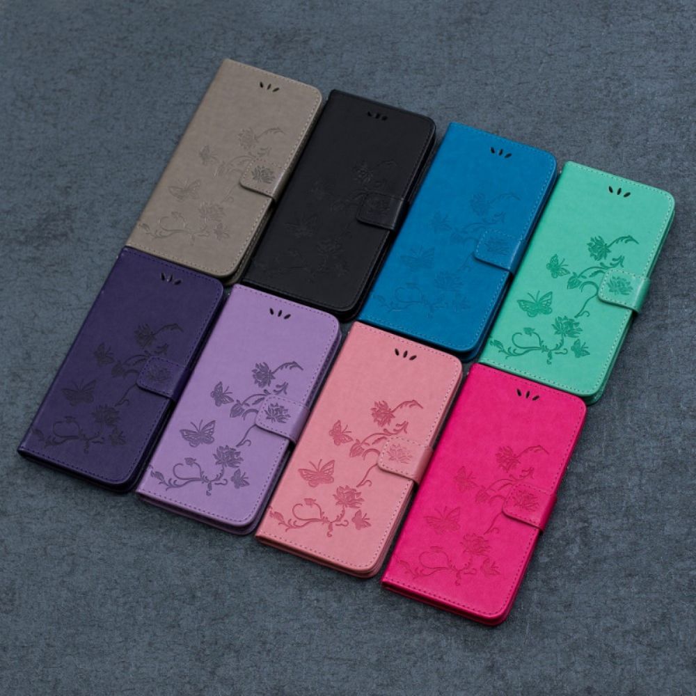 Folio-hoesje voor Samsung Galaxy M32 Met Ketting Thong Bloemen