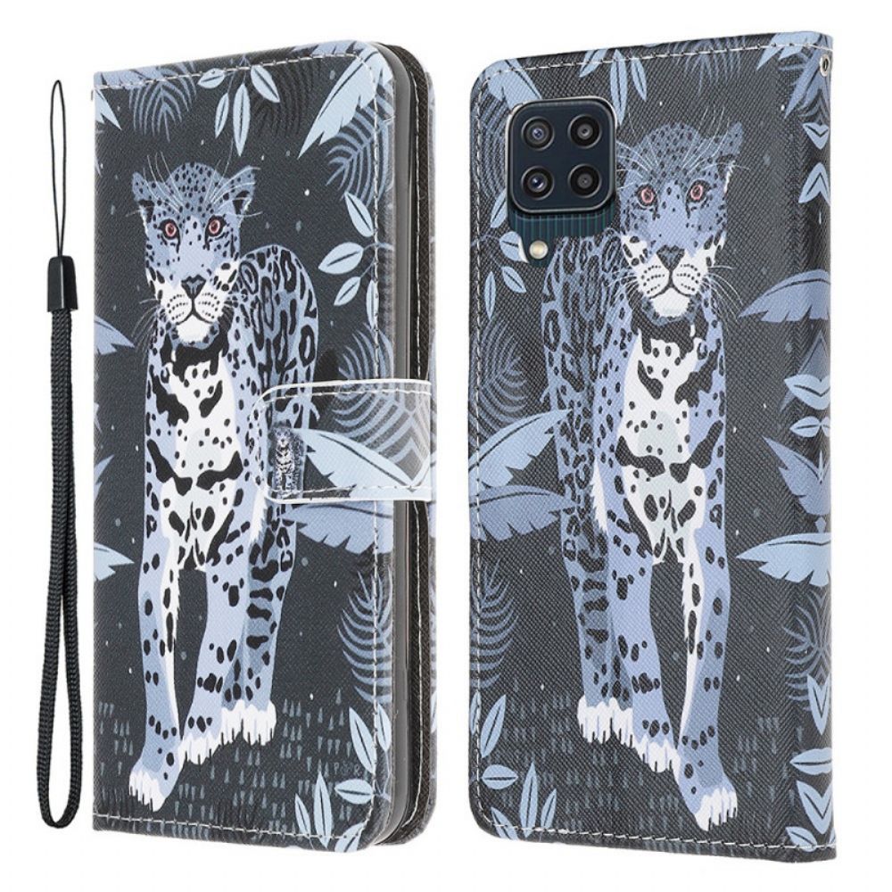 Folio-hoesje voor Samsung Galaxy M32 Met Ketting Thong Luipaard