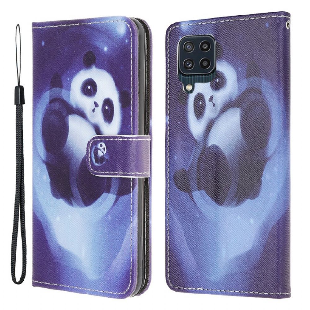 Folio-hoesje voor Samsung Galaxy M32 Met Ketting Thong Space Panda