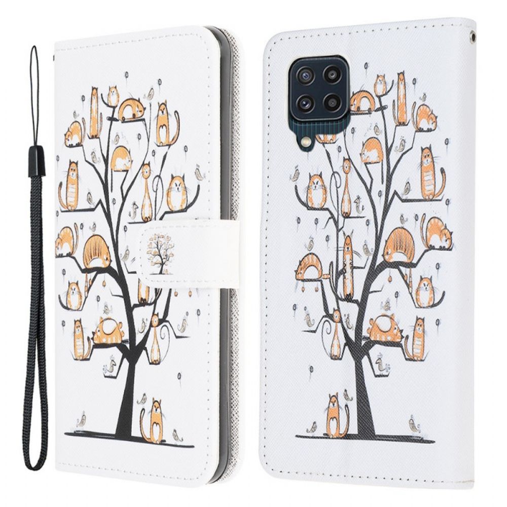 Leren Hoesje voor Samsung Galaxy M32 Met Ketting Funky Katten Met Riem