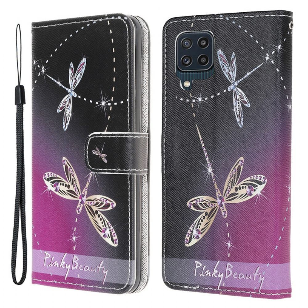 Leren Hoesje voor Samsung Galaxy M32 Met Ketting Thong Libellen