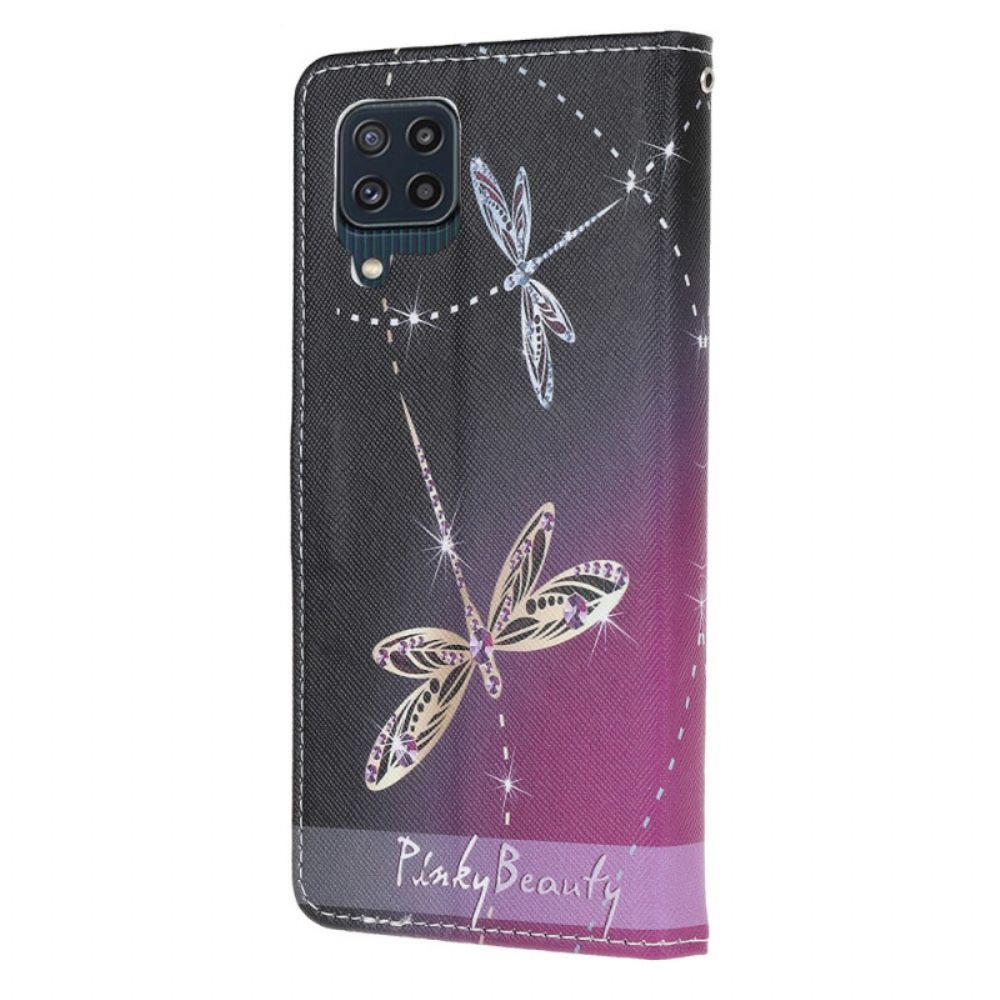 Leren Hoesje voor Samsung Galaxy M32 Met Ketting Thong Libellen