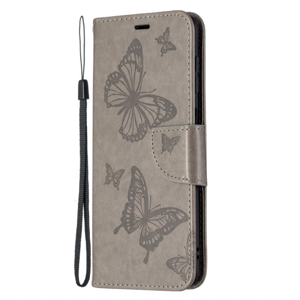 Leren Hoesje voor Samsung Galaxy M32 Vlinders Tijdens De Vlucht Met Lanyard