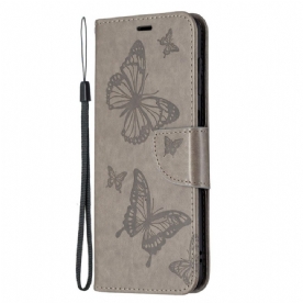 Leren Hoesje voor Samsung Galaxy M32 Vlinders Tijdens De Vlucht Met Lanyard