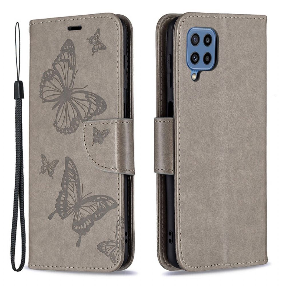 Leren Hoesje voor Samsung Galaxy M32 Vlinders Tijdens De Vlucht Met Lanyard