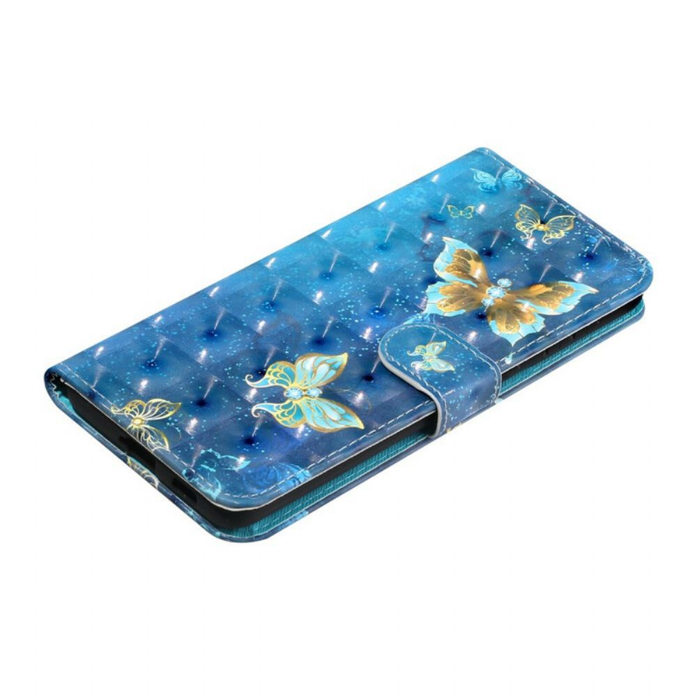 Flip Case voor Samsung Galaxy S21 Plus 5G Lichtvlek Vlinders Met Koord