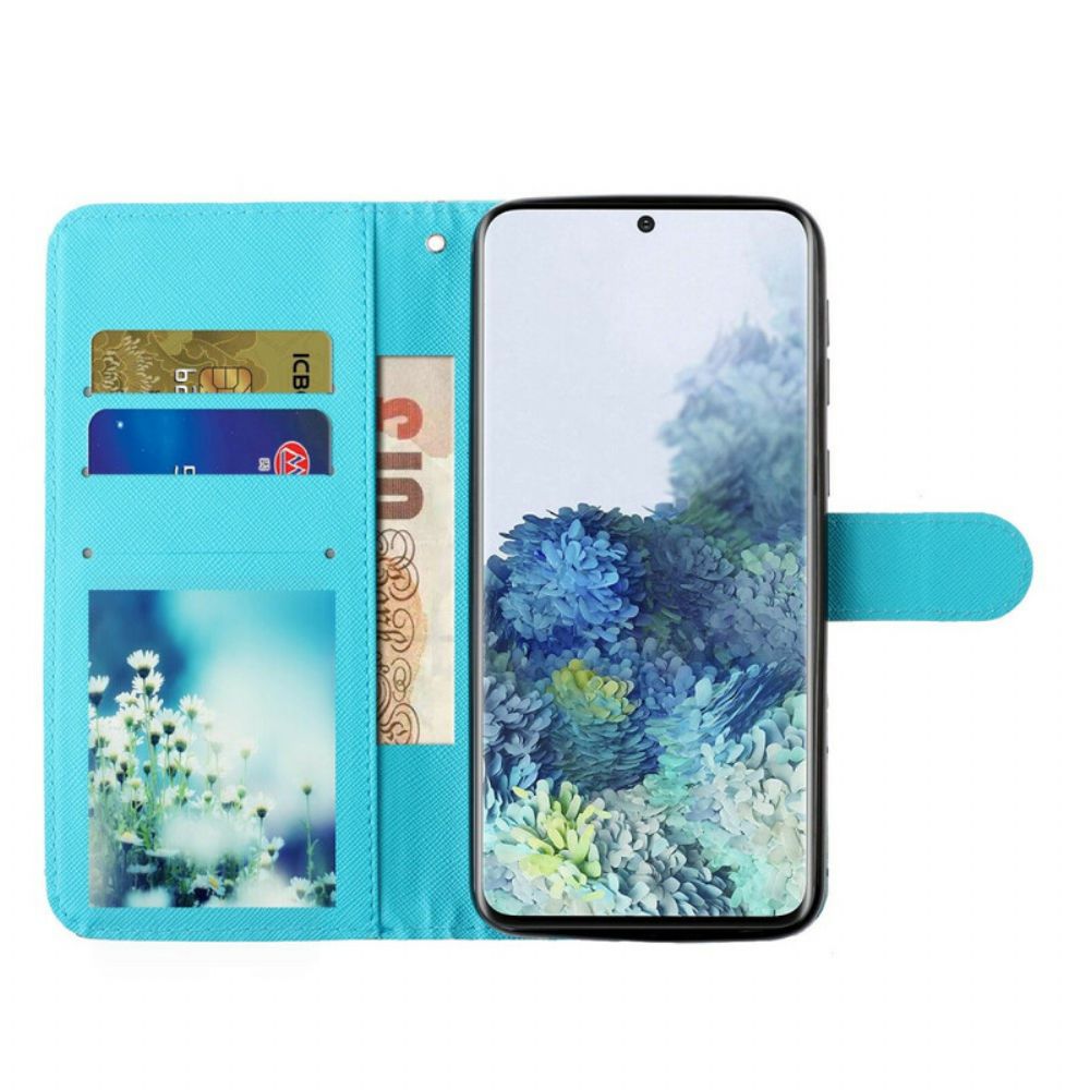 Flip Case voor Samsung Galaxy S21 Plus 5G Lichtvlek Vlinders Met Koord