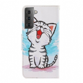 Flip Case voor Samsung Galaxy S21 Plus 5G Met Ketting Thong Kleur Kitten