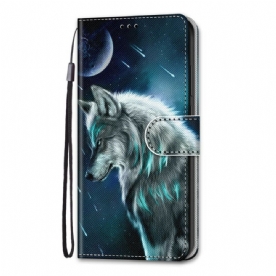 Flip Case voor Samsung Galaxy S21 Plus 5G Wolf Onder Een Regen Van Sterren