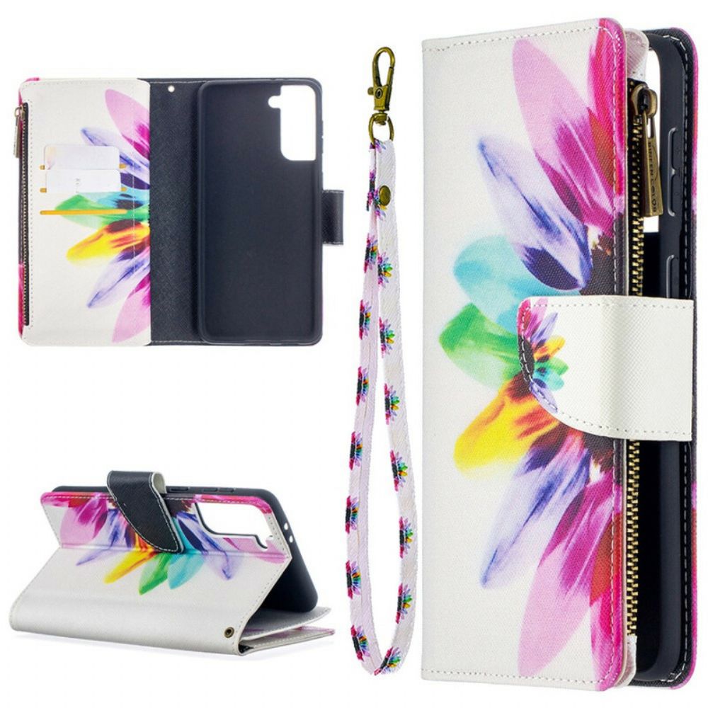 Folio-hoesje voor Samsung Galaxy S21 Plus 5G Aquarel Bloem Zak Met Rits