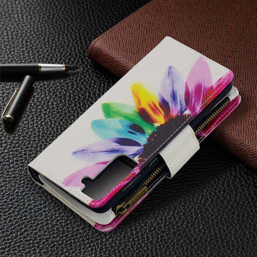 Folio-hoesje voor Samsung Galaxy S21 Plus 5G Aquarel Bloem Zak Met Rits