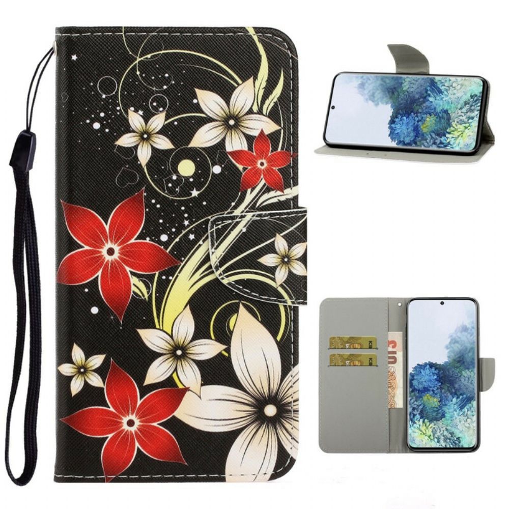 Folio-hoesje voor Samsung Galaxy S21 Plus 5G Met Ketting Kleurrijke Band Bloemen