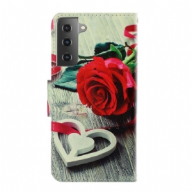 Folio-hoesje voor Samsung Galaxy S21 Plus 5G Met Ketting Romantische Roos Met Bandjes