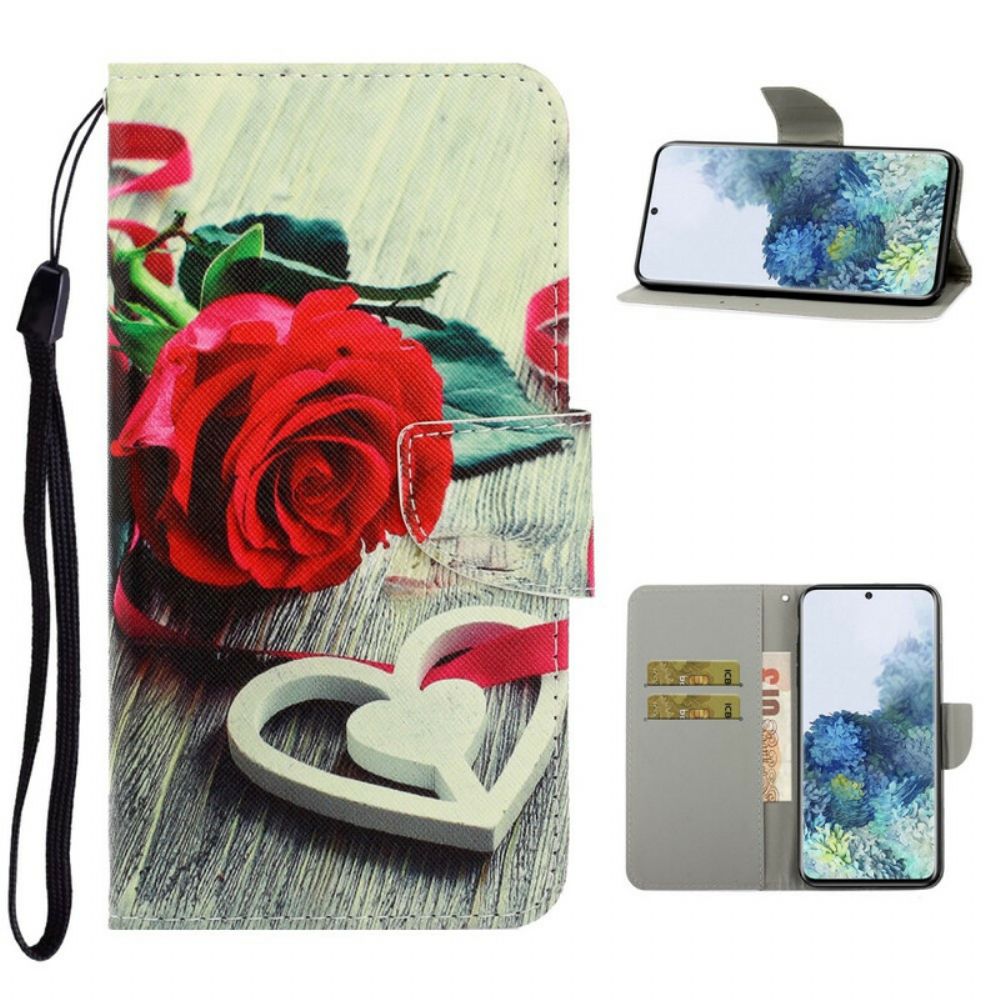 Folio-hoesje voor Samsung Galaxy S21 Plus 5G Met Ketting Romantische Roos Met Bandjes