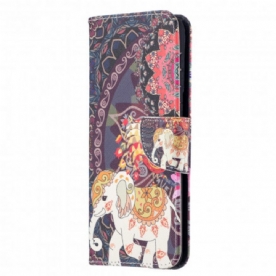 Leren Hoesje voor Samsung Galaxy S21 Plus 5G Etnische Olifantenmandala