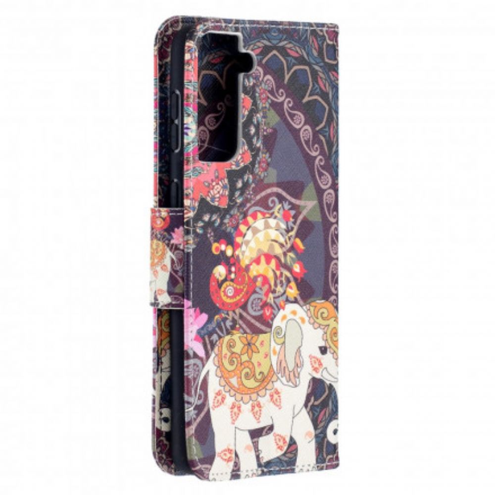 Leren Hoesje voor Samsung Galaxy S21 Plus 5G Etnische Olifantenmandala