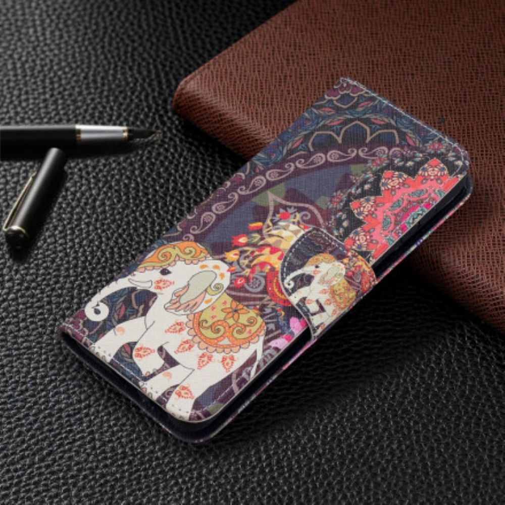 Leren Hoesje voor Samsung Galaxy S21 Plus 5G Etnische Olifantenmandala