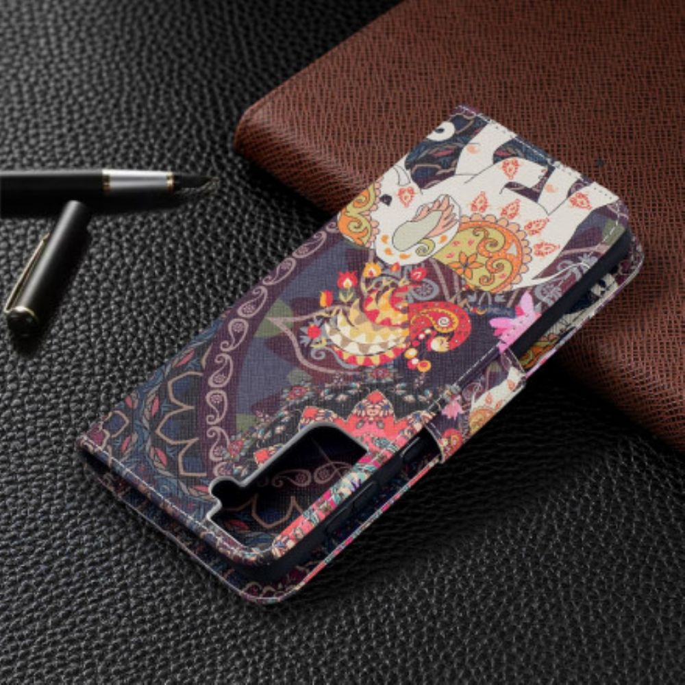 Leren Hoesje voor Samsung Galaxy S21 Plus 5G Etnische Olifantenmandala