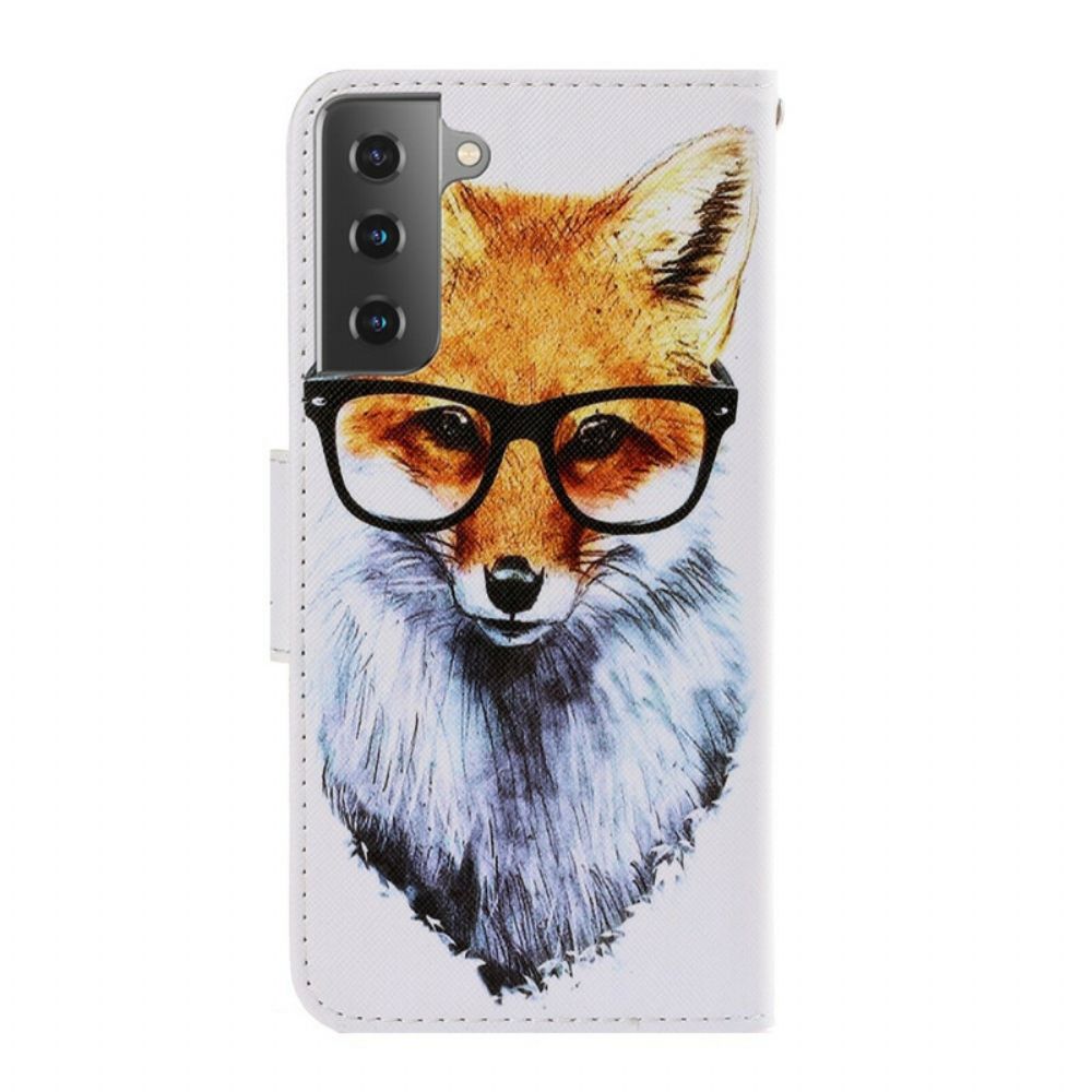 Leren Hoesje voor Samsung Galaxy S21 Plus 5G Met Ketting Smart Fox Met Riem